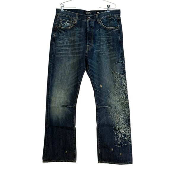 Ed Hardy by Christian Audigier Men's Dragon Embroidered Jean Blue Size 36 x 32 N - Picture 2 of 13